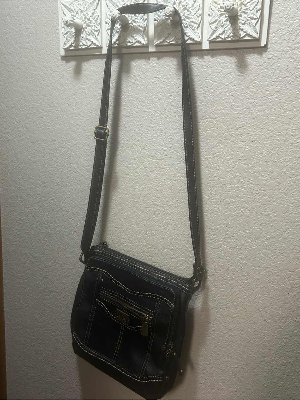 boc Black Crossbody Bag with White Contrast Stitching
